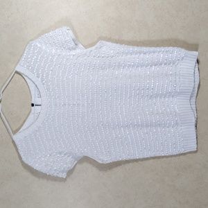 08501 Alice + Olivia cream cap sleeve sequin and knit sweater L